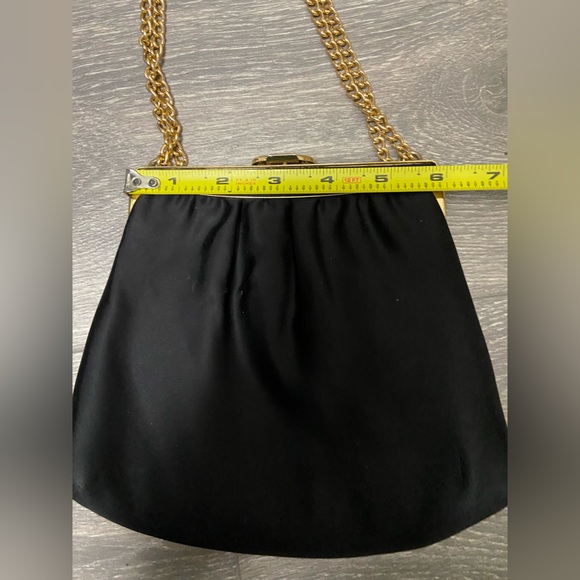 Vintage Mardane 50’s Black Silk Clutch Top Handle Gold Chain Handbag Purse - Picture 4 of 12